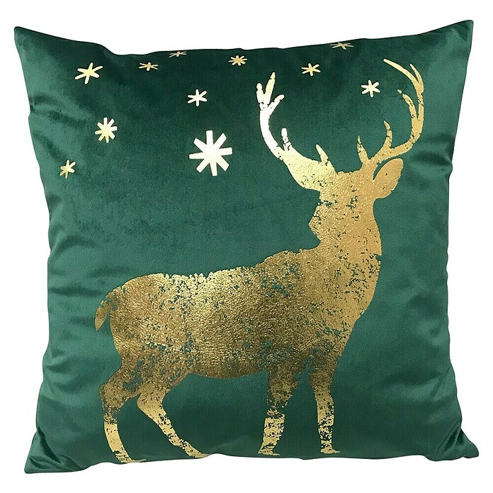 Blazina X-Mas  (Jelen I, Zelene barve/zlate barve, 45 x 45 cm, 100 % poliester) | 6509 - Kissen | HDGB - Kissen/Decken/Polster | HDG - Heimtextil | HD - Ambiente | H - Innendeko/Farben | BAUHAUS