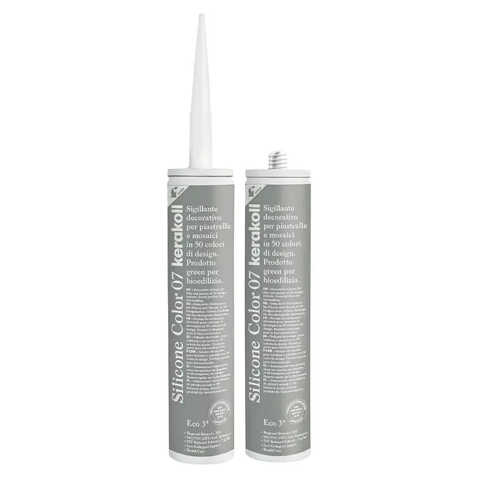 Kerakoll Silicona universal Color - Tono de color: 07, 310 ml - Dos tubos de Silicone Color 07 Kerakoll, sellador decorativo para azulejos y mosaicos en 50 colores, producto verde para bioconstrucción.