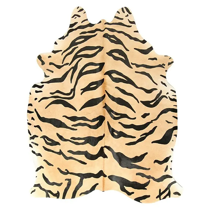 Esbeco Kuhfell - 100 % Echtfell, Tiger - Ein auffälliger Kuhfellteppich mit einem stilvollen Tigerdruckmuster, der jedem Raum einen Hauch von Wildnis verleiht.