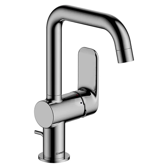 Hansa Pico Waschtischarmatur - Chrom, Mit Ablaufgarnitur - Einhand-Waschtischarmatur in glänzendem Chrom mit minimalistischem Design und hohem Auslauf für moderne Badezimmer.