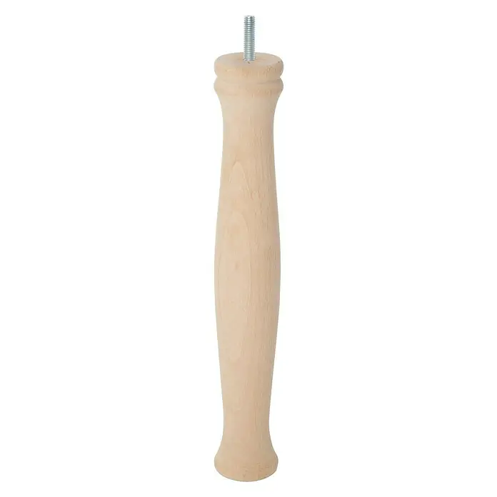 Rei Pata para muebles Crudo - Capacidad de carga: 30 kg, Madera, Ø x L: 55 x 36 cm, Sin tratar - Primer plano de una pata de mueble de madera con rosca para la fijación. Ideal para proyectos de bricolaje y restauraciones.