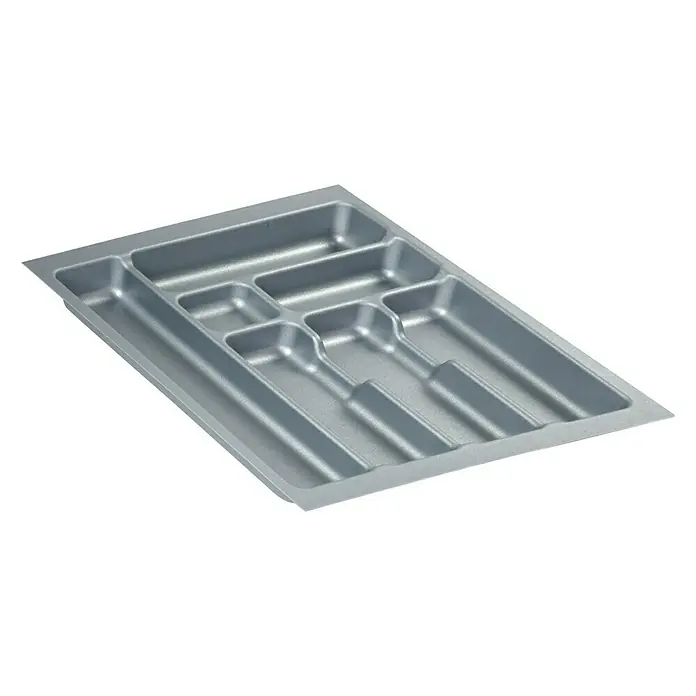 Cubertero 500 - L x An x Al: 47,3 x 40,9 x 5,3 cm, Gris - Bandeja de cubiertos plateada con múltiples compartimentos para el almacenamiento ordenado de los cubiertos en el cajón de la cocina.