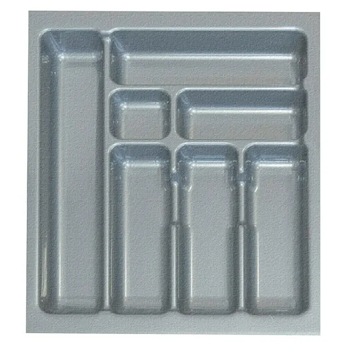Cubertero 450 - L x An x Al: 47,3 x 35,9 x 5,3 cm, Gris - Una bandeja para cubiertos de plástico gris con varios compartimentos para guardar los cubiertos.
