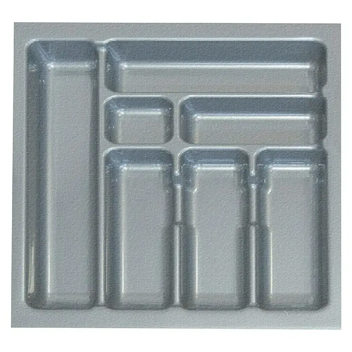Cubertero 500 - L x An x Al: 47,3 x 40,9 x 5,3 cm, Gris - Inserto de cajón de cubertería gris con variados compartimentos para guardar cubiertos y utensilios de cocina. Organización práctica.