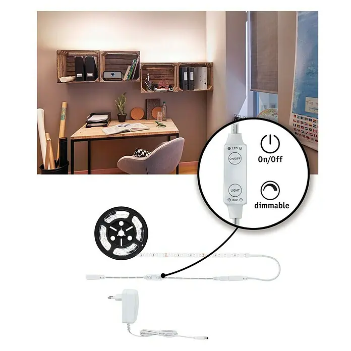 Paulmann Tira LED Set básico - Largo: 1,5 m, Color de luz: Blanco neutro, 17 W, 1.650 lm, 24 V - Una tira de luz LED con función de atenuación, ideal para crear ambiente en toda la casa.