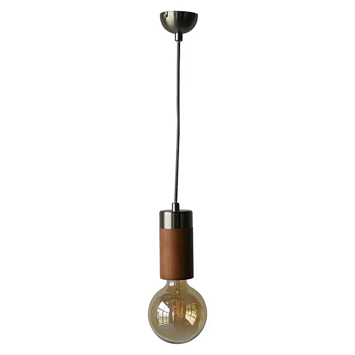 Pendelleuchte Wood - 40 W, Braun - Pendelleuchte mit Holzdetails und dekorativer Glühbirne für stimmungsvolle Beleuchtung.\n