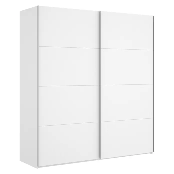Dekit Armario de puertas correderas Slide - L x An x Al: 65 x 180 x 204 cm, Blanco Brillo - Un armario blanco de puertas correderas con un diseño minimalista. Perfecto para dormitorios modernos.