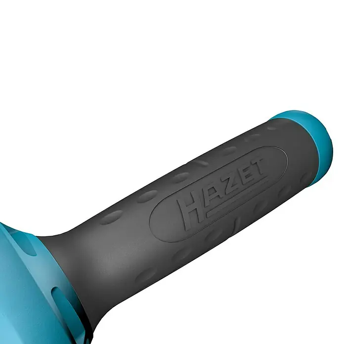 Hazet Drehmomentschlüssel 5110-3CT - ⅜″ Vierkant, 10 Nm - 60 Nm - Detailaufnahme eines HAZET-Werkzeuggriffs in Schwarz und Blau, der Komfort und professionelle Qualität vereint.