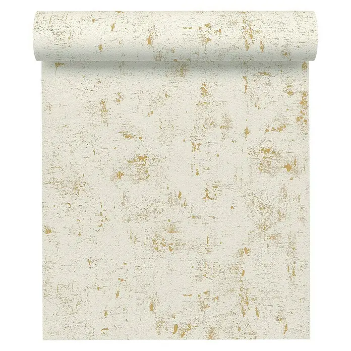 A.S. Création Trendwall Vliestapete - Beige/Gold/Metallic, Betonoptik, 10,05 x 0,53 m - Eine Rolle beiger Tapete mit einem dezenten, goldenen Muster für eine stilvolle Wandgestaltung im Wohnbereich.