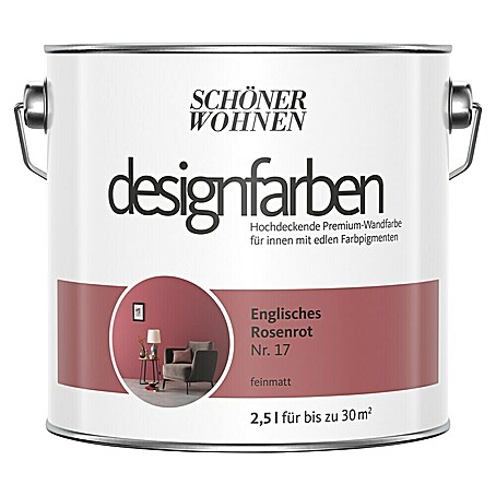 SCHÖNER WOHNEN-Farbe Wandfarbe Designfarbe (Englisches Rosenrot, Matt, 2,5 l, Konservierungsmittelfrei)