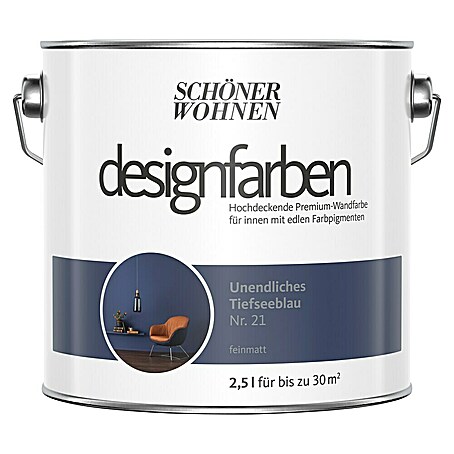 SCHÖNER WOHNEN-Farbe Wandfarbe Designfarbe (Unendliches Tiefseeblau, Matt, 2,5 l, Konservierungsmittelfrei)