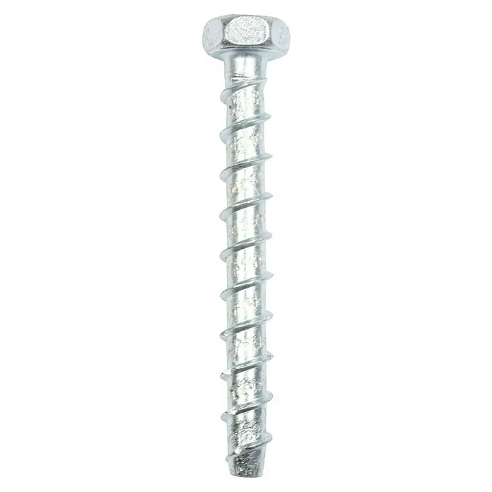 Profi Depot Kombibetonschraube - Durchmesser: 7,5 mm, Länge: 80 mm, V 30, 50 Stk. - Nahaufnahme einer Schraube mit Gewinde und Sechskantkopf, ideal für Befestigungen in verschiedenen Materialien.
