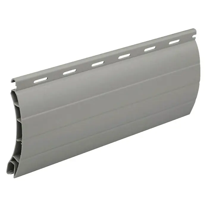 Schellenberg Rollladenprofil MaxiL x H: 150 x 5,2 cm, Geeignet für: Rollladen-Maxi-Systeme, Grau - Nahaufnahme eines einzelnen, grauen Rollladenprofils, das die Bauweise und das Material für Fenster- und Türsysteme zeigt.