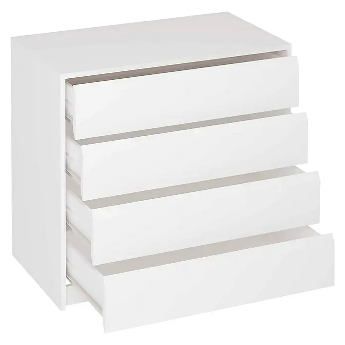 Meka Block Cajonera K-765 - L x An x Al: 45 x 80 x 73,4 cm, Blanco, Número de cajones: 4 ud. - Mesita de noche blanca con cuatro cajones parcialmente abiertos. Un aspecto moderno para el dormitorio con amplio espacio.