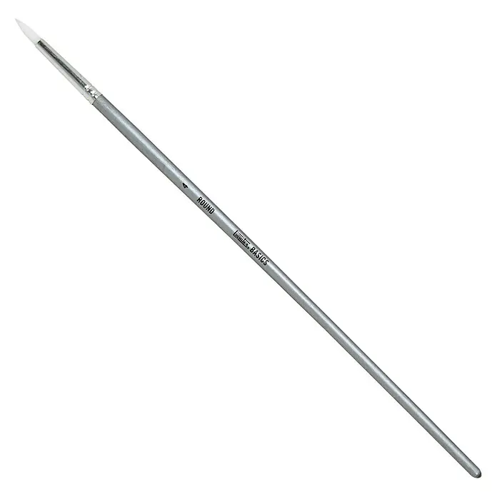 Liquitex Basics Rundpinsel - Größe Pinsel: 4, Nylonfaser, Holz - Nahaufnahme eines Liquitex Basics Rundpinsels, ideal für detaillierte Arbeiten und feine Linien in der Kunstmalerei.