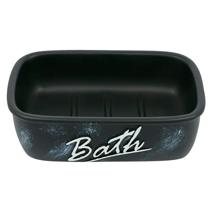Venus Bath Seifenschale - Polyresin, Schwarz/Weiß - Schwarze Seifenschale mit dem Schriftzug "Bath" für Badezimmer, ideal zur Aufbewahrung von Seife.