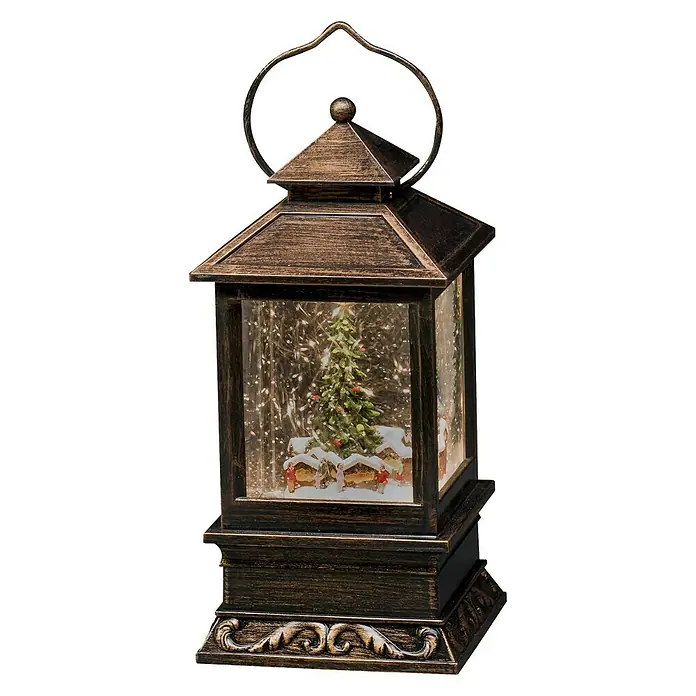 Konstsmide LED-Schneelaterne Weihnachtsmarkt - Innen, Braun, 10,5 x 10,5 x 22 cm, Batteriebetrieben - Dekoratives Windlicht mit Weihnachtsbaum-Szene im Inneren. Ein festlicher Akzent für Ihr Zuhause mit warmem Licht und weihnachtlichem Charme.