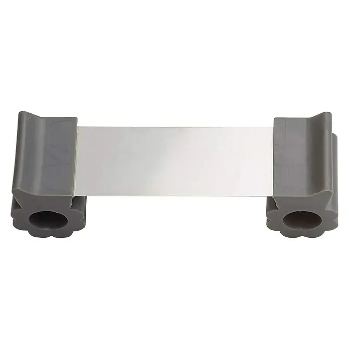 Abus Türstopper Leif - Kunststoff - Bild eines verstellbaren silbernen Regalbodenhalters mit grauen Endstücken.
