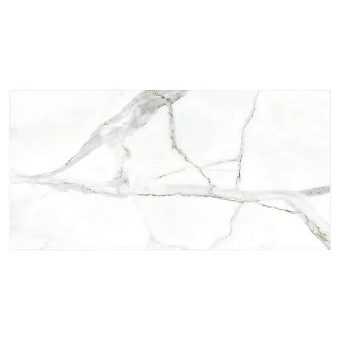 Feinsteinzeugfliese Rock Ford - L x B x S: 60 x 120 x 1 cm, Weiß/Grau, Glänzend - Elegante Marmorfliese in Weiß mit grauen und goldenen Adern. Perfekt für stilvolle Boden- und Wandgestaltung.