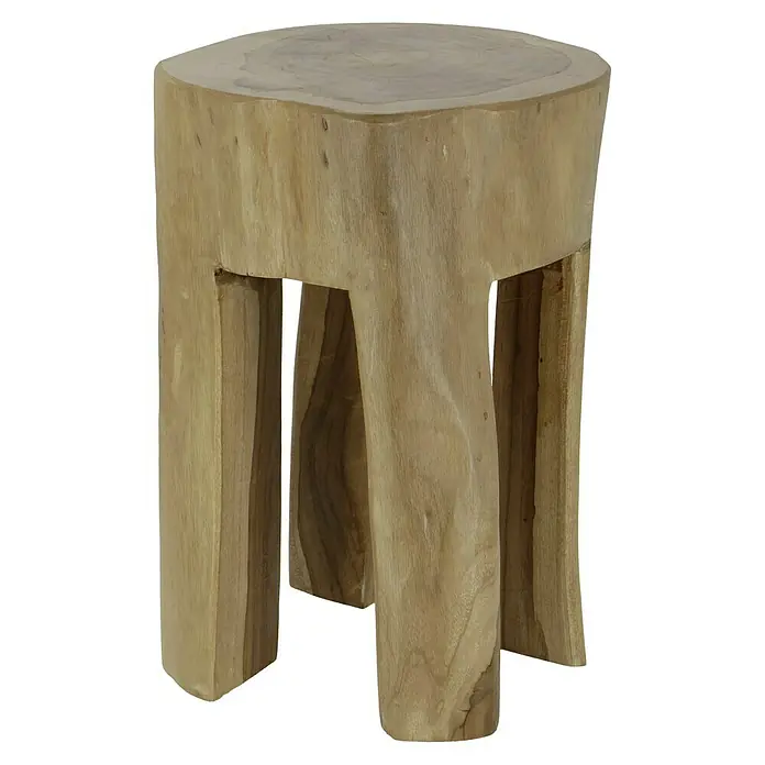 Hocker - Teak, Unbehandelt, Ø x H: 28 x 40 cm - Dieser rustikale Hocker aus Holz ist ein vielseitiges Möbelstück, ideal als Beistelltisch oder Sitzgelegenheit. Seine natürliche Optik macht ihn einzigartig.