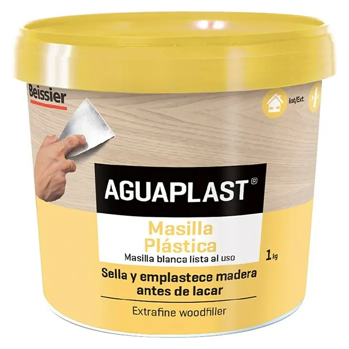 Beissier Aguaplast Masilla plástica - Blanco, 1 kg - Bote de masilla para madera Aguaplast Masilla Plástica, masilla blanca lista al uso para sellar e emplastecer madera antes de lacar.