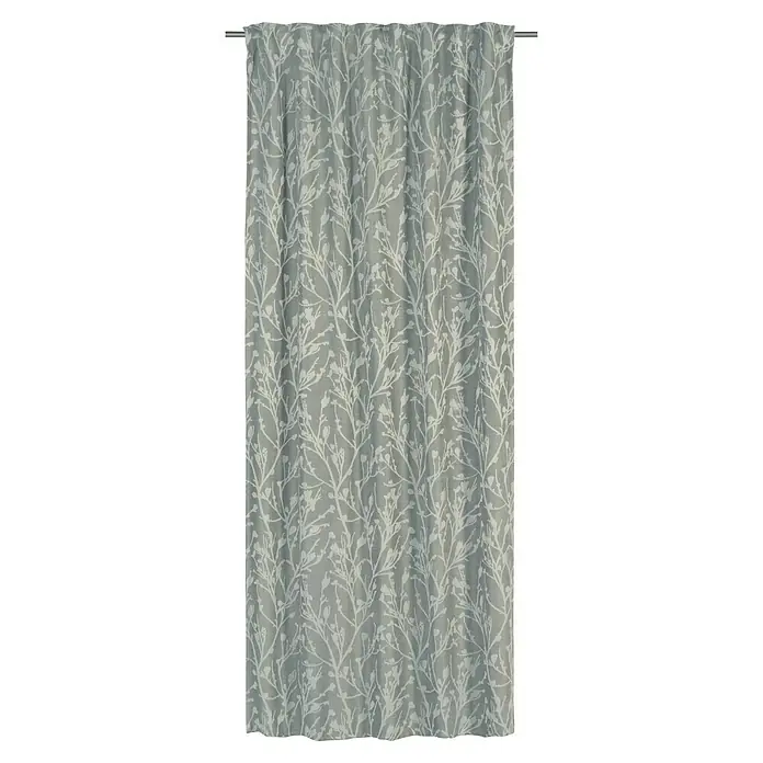 Elbersdrucke Verdunkelungsvorhang Secret Garden - 140 x 255 cm, 100 % Polyester, Grau - Grauer Vorhang mit filigranem, weißem Baumzweig-Muster. Ideal für Wohnzimmer oder Schlafzimmer, um eine elegante und gemütliche Atmosphäre zu schaffen.