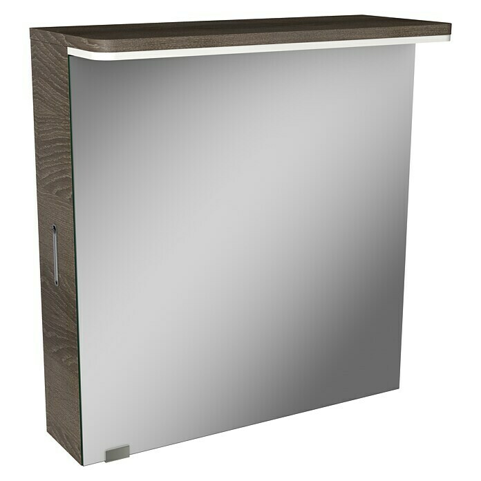 Modern 3.0 LED-Spiegelschrank (B x H: 70 x 60 cm, Links, Mit Beleuchtung, Spanplatte, Eiche Maron)