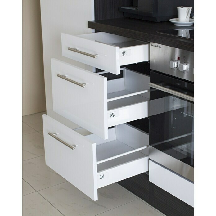 Respekta Premium Composición de cocina (Ancho: 310 cm, Con dispositivos eléctricos, Blanco de alto brillo)