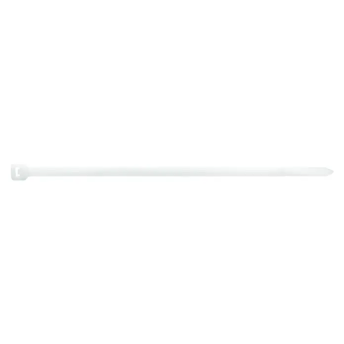 Index Bridas para cables de Nylon - An x L: 48 x 290 mm, Plástico, Blanco - Primer plano de una brida blanca, diseñada para organizar y asegurar cables u objetos. Un elemento de fijación práctico y versátil para diversos usos.