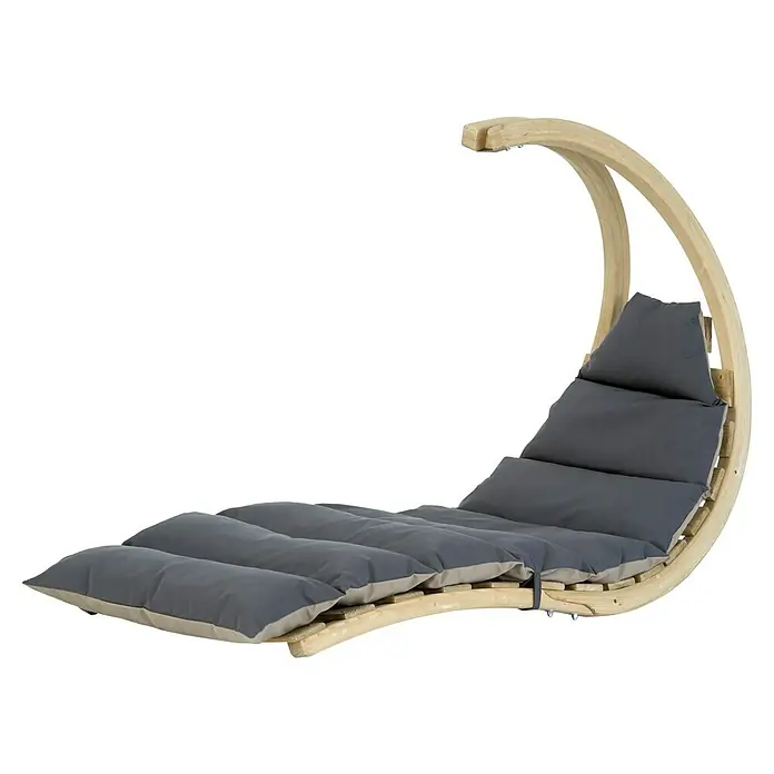 Amazonas Hängeliege Swing Lounger - L x B x H: 240 x 75 x 114 cm, Anthrazit - Entspannen Sie sich auf dieser stilvollen, grauen Hängeliege mit einem hellen Holzrahmen, ideal für den Innen- und Außenbereich.