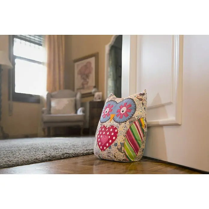Rei Tope de puerta Búho - Textil - Tope de puerta decorativo de búho hecho de tela. El diseño colorido con corazón y flores lo convierte en un accesorio encantador en cualquier hogar.