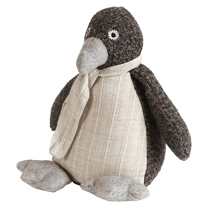 Rei Tope de puerta Pingüino - Textil - Peluche de pingüino con bufanda, una decoración bonita para cualquier habitación, que desprende calidez y alegría.