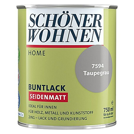 SCHÖNER WOHNEN-Farbe Home Buntlack (Taupegrau, Seidenmatt, 750 ml, Wasserbasiert)
