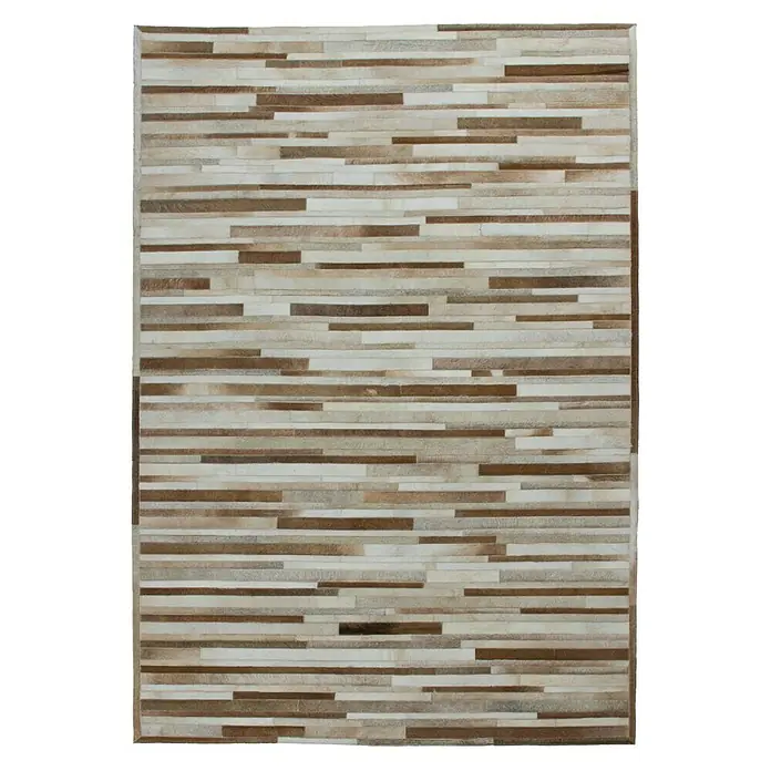 Kayoom Lederteppich Eclipse 110 - Creme/Braun, 170 x 120 cm, 100 % Leder - Elegantes Flickenteppich-Design in verschiedenen Braun- und Beigetönen. Dieser Teppich verleiht jedem Raum Wärme und Stil.
