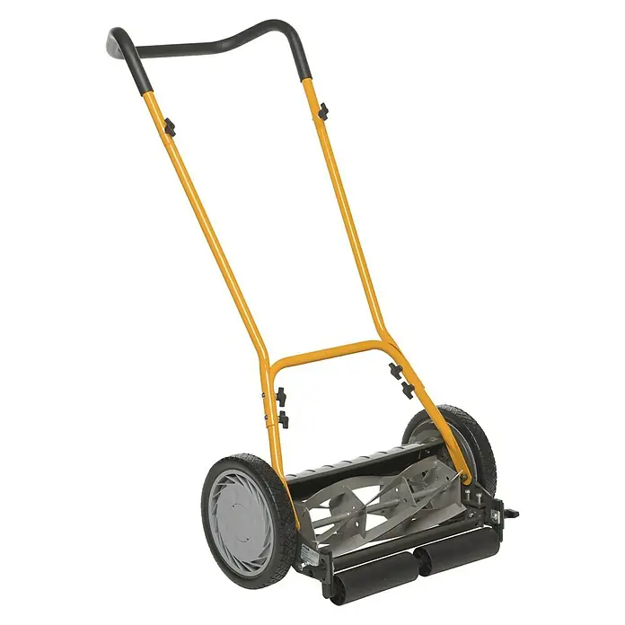 Stiga Spindelmäher SCM 240 R - Schnittbreite: 40 cm - Ein gelber Spindelmäher mit schwarzen Griffen und grauen Rädern, ideal für präzise Rasenpflege.