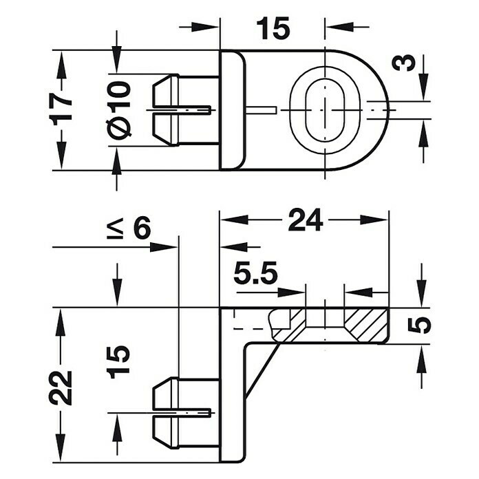 Häfele RückwandverbinderL x B: 24 x 22 mm, Kunststoff Front View