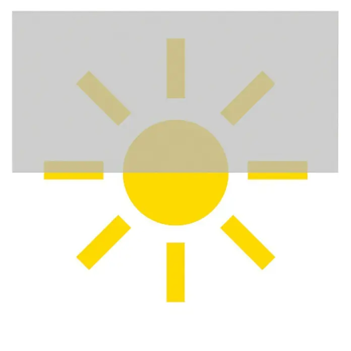 Estor enrollable Roll-up Scene - An x Al: 160 x 180 cm, Mar blanco, Unicolor - Símbolo de un día nublado con un sol amarillo y una nube gris encima, bloqueando parcialmente la luz.