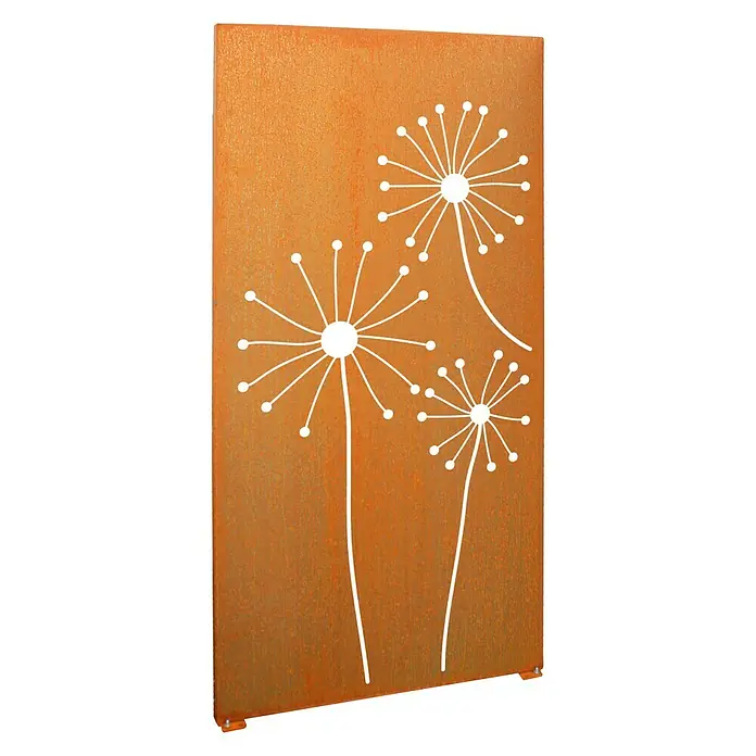 Palatino Space Vertical Sichtschutzelement Stella - 87 x 180 cm, Edelrost, Stella - Dekorative Rost-Gartenwand mit ausgeschnittenen Pusteblumen, ideal als Sichtschutz und Gartendekoration.