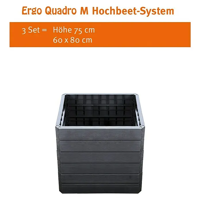 Garantia Hochbeet Ergo Quadro M - 80 x 60 x 25 cm, Kunststoff, Anthrazit, Holzoptik - Produktbild des Ergo Quadro M Hochbeet-Systems, ein stilvolles und praktisches Hochbeet für den Garten.