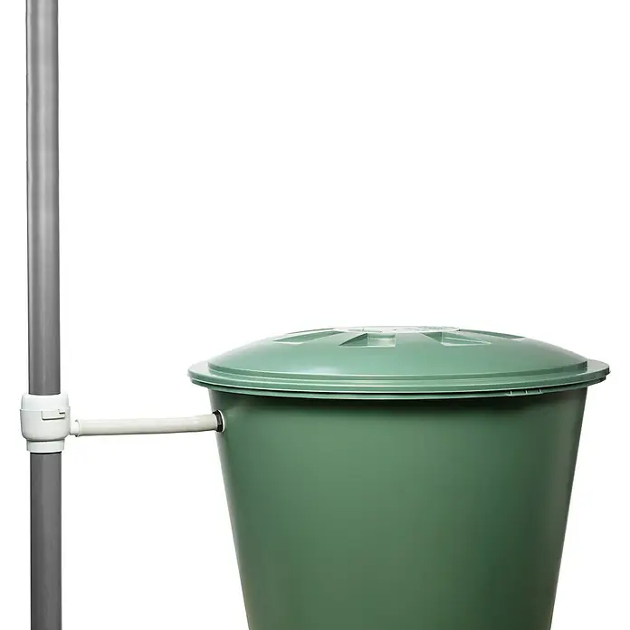 Garantia Füllautomat Mini - Grau, Passend für: Fallrohre von DN 50 - 60 - Regenspeicher-Set mit grünem Behälter und grauem Fallrohranschluss, ideal für die Gartenbewässerung und umweltfreundliche Wassernutzung.