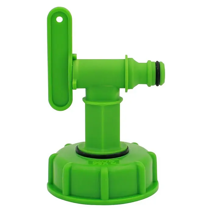 Adapter - Geeignet für: Wasserentnahme, Größe Anschluss: 2″ - Grüner IBC-Wasserhahn mit Griff und Gewindeanschluss für eine einfache Wasserentnahme aus IBC-Containern.