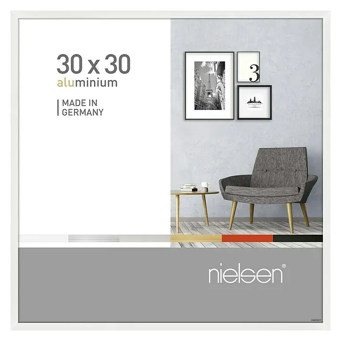 Nielsen Alurahmen Pixel - 30 x 30 cm, Weiß - Ein weißer Nielsen 30x30 Aluminium-Bilderrahmen, ideal für die Präsentation Ihrer Lieblingsfotos und Kunstwerke im modernen Stil.