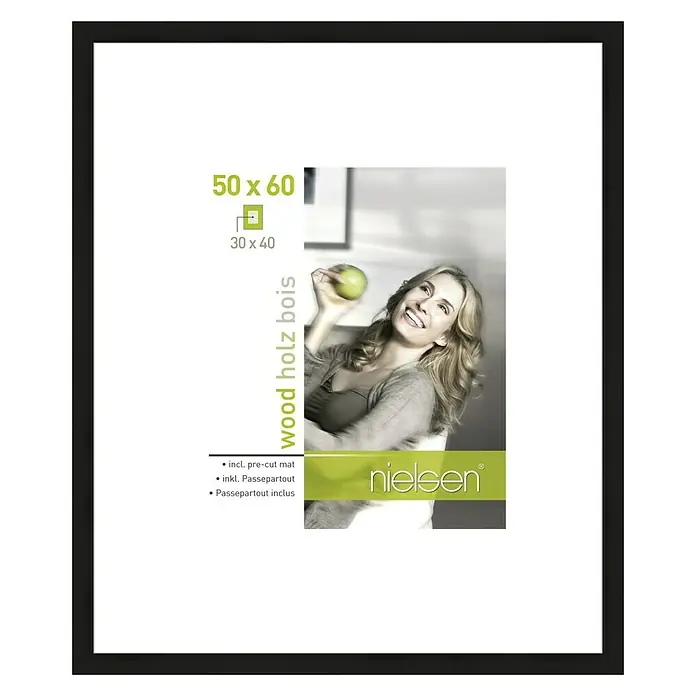 Nielsen Holzrahmen Apollo - 50 x 60 cm, Schwarz - Das Nielsen Holz Bilderrahmen-Set mit Passepartout ist ideal für Fotos in den Größen 50x60 oder 30x40.