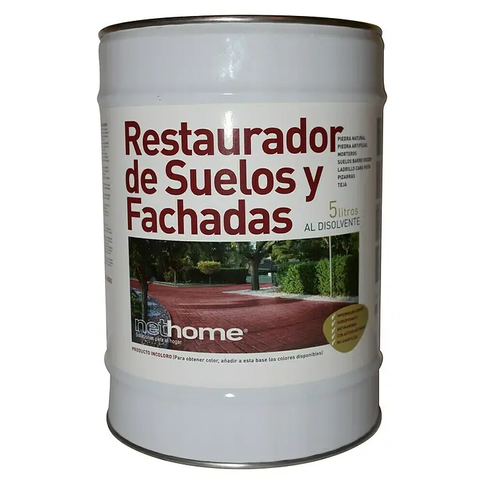 Disolvente Renovador de Suelos - Incoloro, 5 l - Bote de restaurador de fachadas y suelos para piedra natural y artificial, mortero, ladrillo y pizarra, 5 litros, con base disolvente.