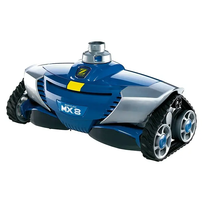 Zodiac Robot de piscina MX8 - Hidráulica, Piscinas hasta 1200 x 600 cm, 14 m³/h - Imagen de un limpiafondos Zodiac Baracuda MX8, un dispositivo automático para limpiar piscinas con orugas.