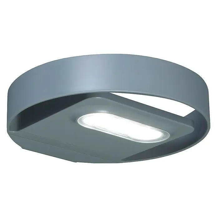 Lutec Aplique solar para exterior Lord - 1 W, L x An x Al: 22 x 21,4 x 4,5 cm, Plateado, IP44 - Lámpara de techo gris moderna con forma redonda y panel LED integrado para una iluminación brillante y energéticamente eficiente.