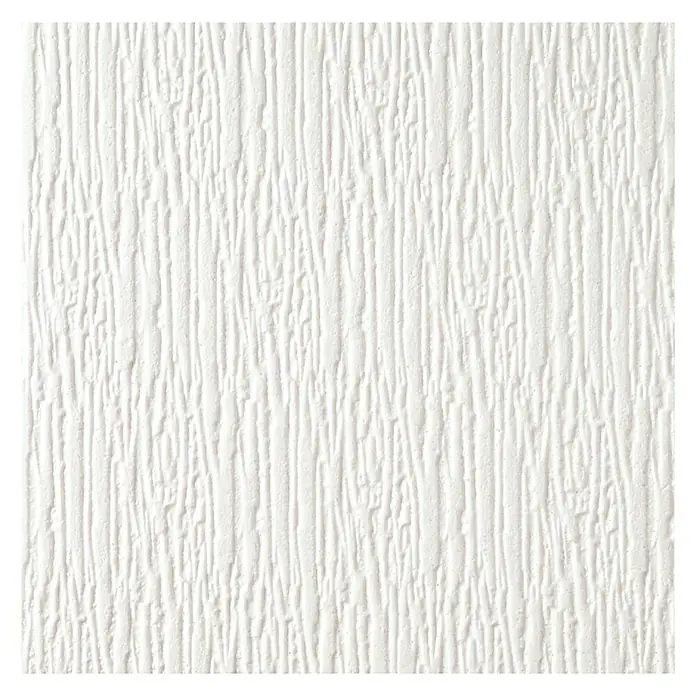 Deckenplatte D 62 - 50 x 50 cm, Weiß, 2 m², Polystyrol geschäumt - Nahaufnahme einer weißen Strukturputzwand mit vertikalen Linien, die eine subtile, elegante Textur für Innenräume bietet.