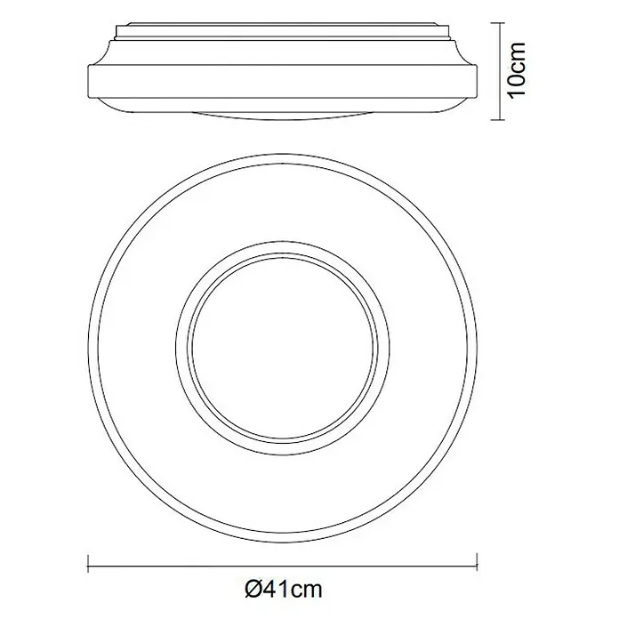 Lavida Plafón LED redondo - 24 W, Ø x Al: 410 mm x 10 cm, Blanco, Blanco cálido - Dibujo técnico de una lámpara de techo redonda con dimensiones de 41 cm de diámetro y 10 cm de altura.