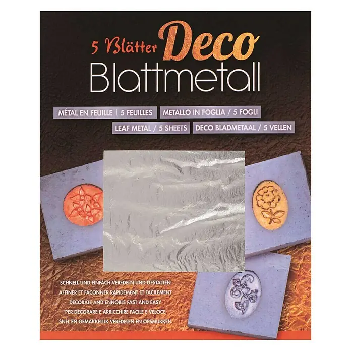 Blattmetall - Silber, 5 Stk. - 5 Blatt Deco Blattmetall: Vielseitiges Blattmetall zum Dekorieren und Gestalten von Oberflächen.