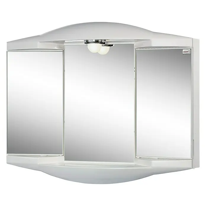 Sieper Spiegelschrank Chico GL - B x H: 62 x 52,6 cm, Weiß - Weißer Spiegelschrank mit drei Türen und integrierter Beleuchtung, ideal für Badezimmer. Praktische Ablagefläche unterhalb der Spiegel.